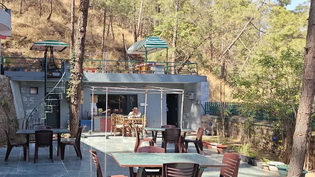 Al fresco seating at Bunker Café in Kasauli with mountain views